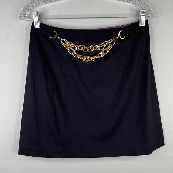Milly of New York Black Mini Skirt 6 Gold Chain Y2K - Picture 14 of 16